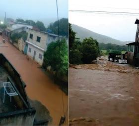 RUAS VIRAM RIOS COM CORRENTEZA DURANTE CHUVA FORTE EM SÃO JOÃO DO PARAÍSO.