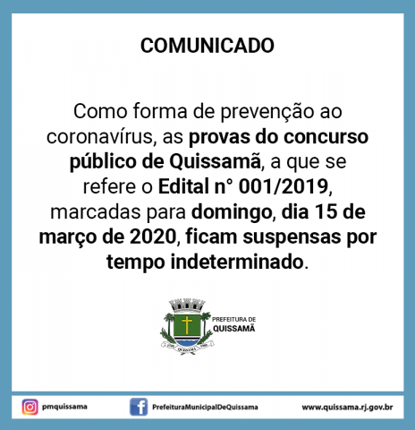 Prefeitura de Quissamã suspende provas de concurso deste domingo.