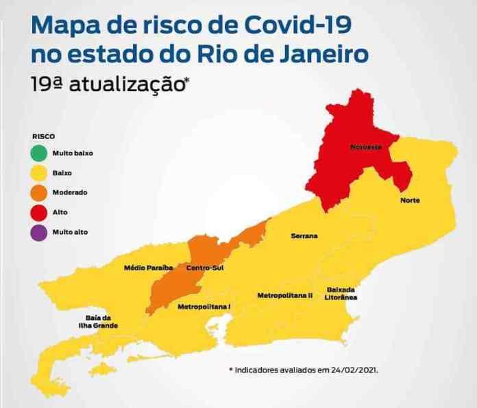 Mapa da Covid apresenta o Noroeste Fluminense em “risco alto”.