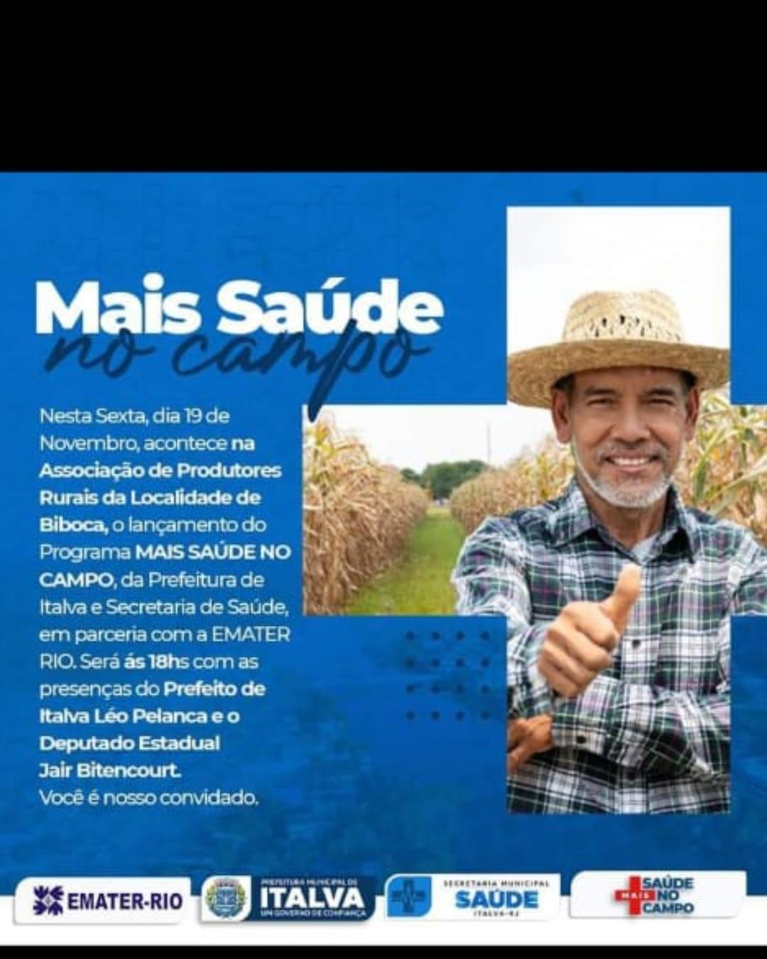 Italva: Lançamento do Programa Mais Saúde no Campo acontece nesta sexta-feira (19)