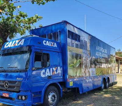 ITALVA: CARRETA AGRO DA CAIXA ECONÔMICA JÁ ESTÁ ESTACIONADA NA FAZENDA EXPERIMENTAL