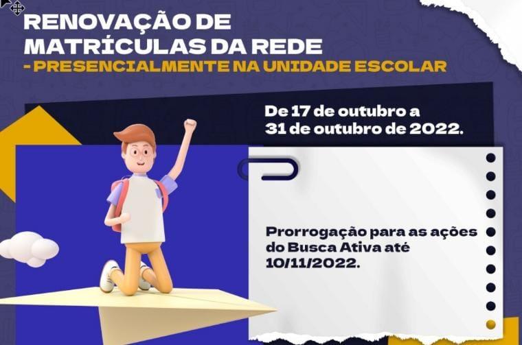 Prazo para rematrícula na rede municipal encerra-se nesta segunda