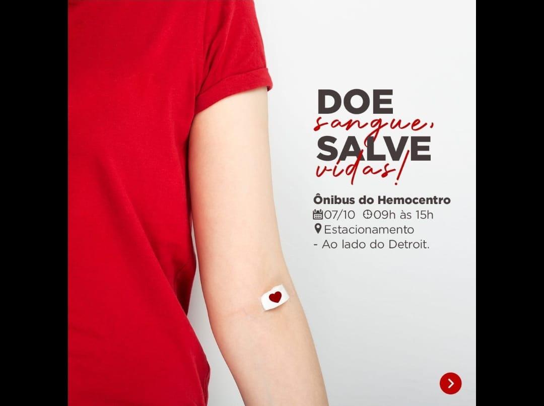 Neste sábado, dia 07 de outubro, o Boulevard Shopping recebe o ônibus do Hemocentro Regional de Campos para um dia inteiro de doações