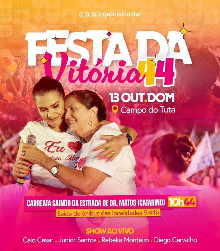 Neste Domingo (13), Geane Vincler e Neriete promovem a aguardada Festa da Vitória em Cardoso Moreira