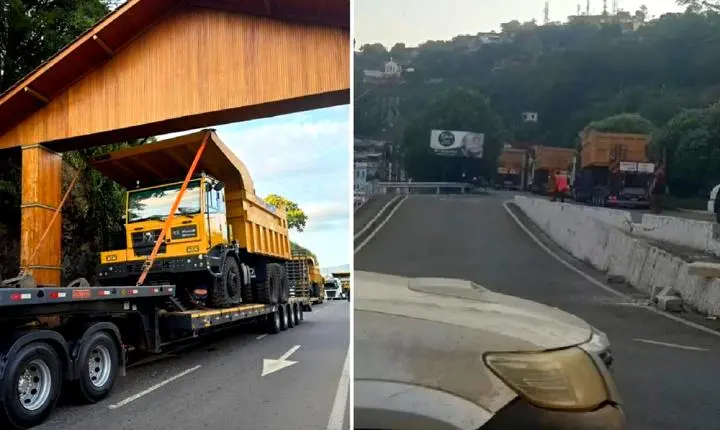Carreta com minério trava no portal de entrada de Itaperuna e provoca congestionamento 