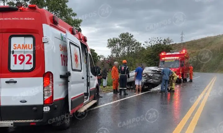 Carro capota na BR-356 sob chuva entre Cardoso Moreira e Campos; duas pessoas ficam feridas