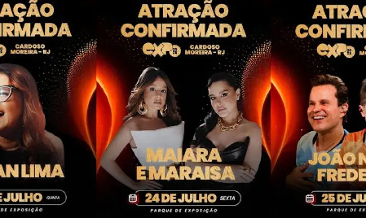 Maiara e Maraísa,  João Neto e Frederico são atrações confirmadas na exposição de Cardoso Moreira