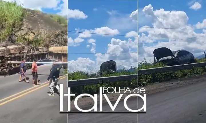 Vídeo: Acidente com carreta bitrem atinge dois veículos e causa congestionamento na BR 356